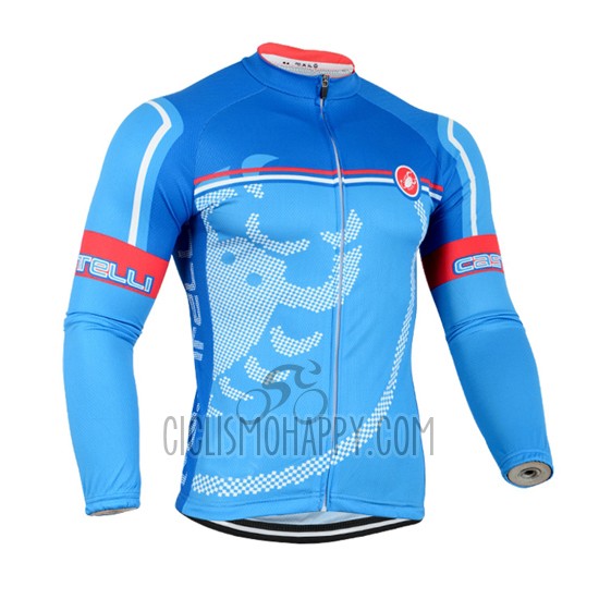 Castelli Cycling Jersey Bib Tight 2014 Men Long Sleeve Red Sky Blue