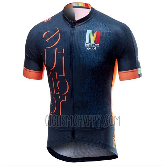 Castelli Maratona Dles Dolomites-Enel Cycling Jersey Bib Short 2018 Men Short Sleeve Blue Orange