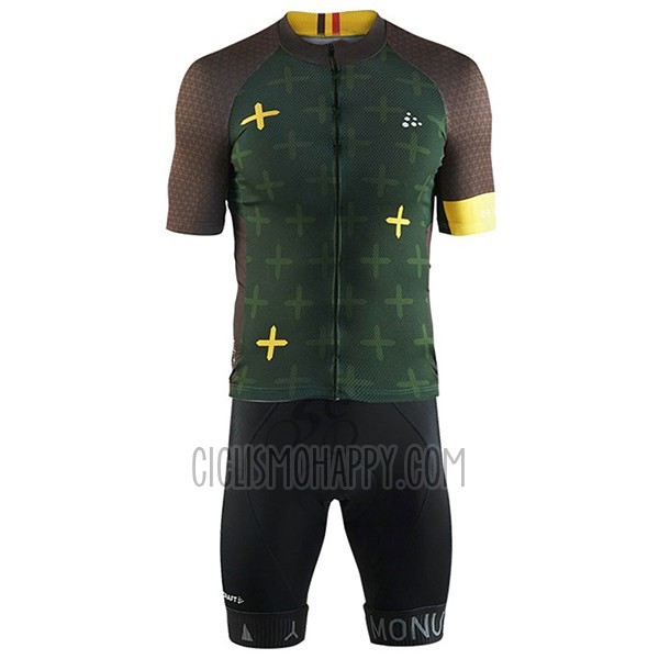 Craft Cycling Jersey Bib Short 2017 Men Short Sleeve Monuments Marron and Green