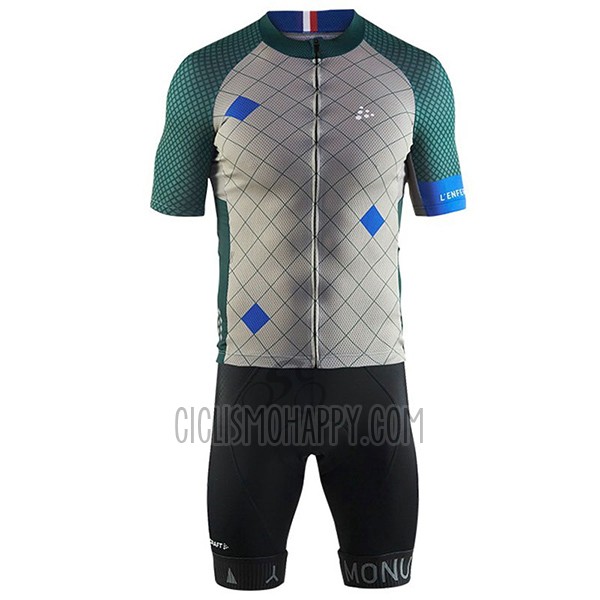 Craft Cycling Jersey Bib Short 2017 Men Short Sleeve Monuments Silver and Green