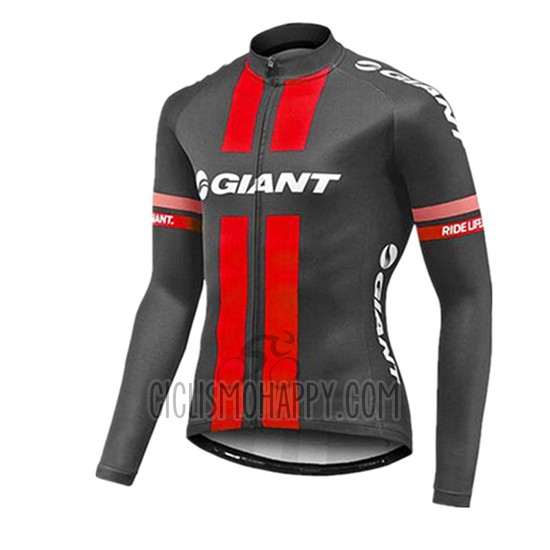 Giant Cycling Jersey Bib Tight 2017 Men Long Sleeve Red and Gray