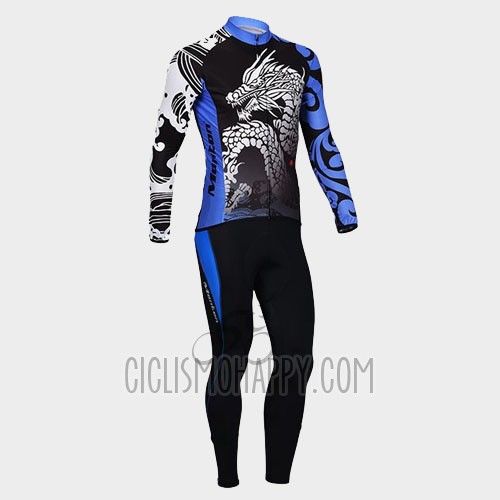 Monton Cycling Jersey Bib Tight 2014 Men Long Sleeve Black and Blue