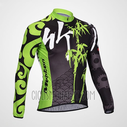 Monton Cycling Jersey Bib Tight 2014 Men Long Sleeve Black and Green