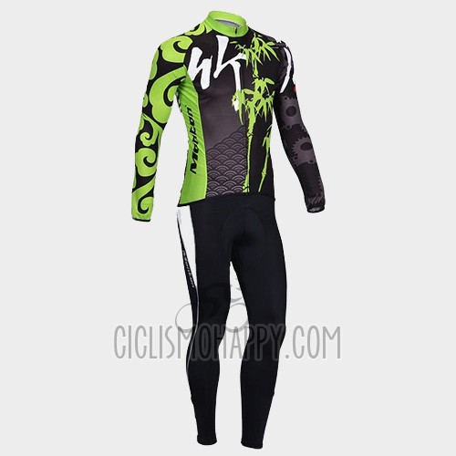 Monton Cycling Jersey Bib Tight 2014 Men Long Sleeve Black and Green