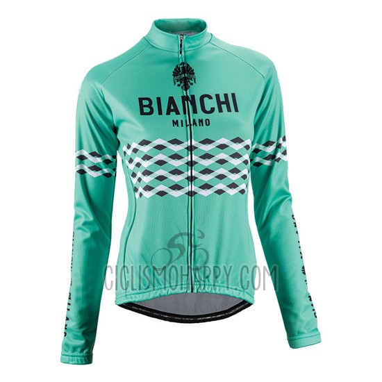 Bianchi Cycling Jersey Bib Tight 2016 Women Long Sleeve Black and Green