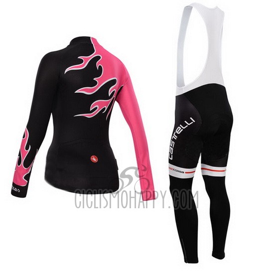 Castelli Cycling Jersey Bib Tight 2014 Women Long Sleeve Red and Black