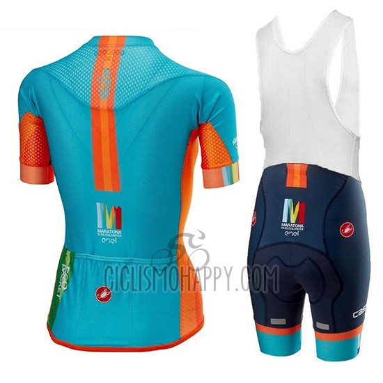 Castelli Maratona Dles Dolomites-Enel Cycling Jersey Bib Short 2018 Women Short Sleeve Blue Orange