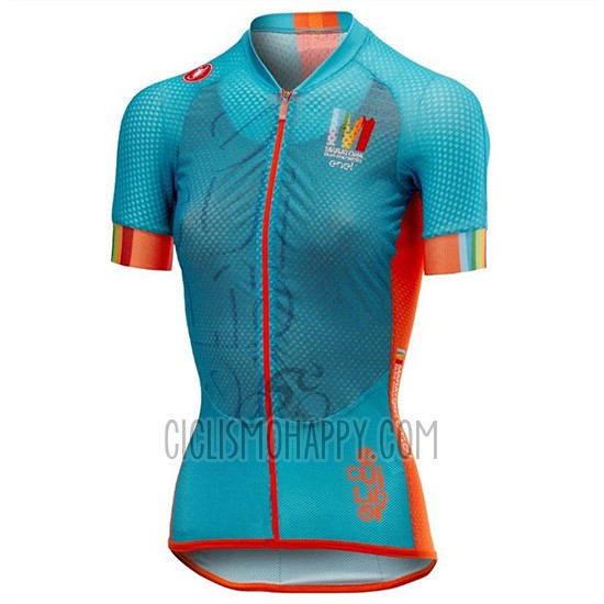 Castelli Maratona Dles Dolomites-Enel Cycling Jersey Bib Short 2018 Women Short Sleeve Blue Orange