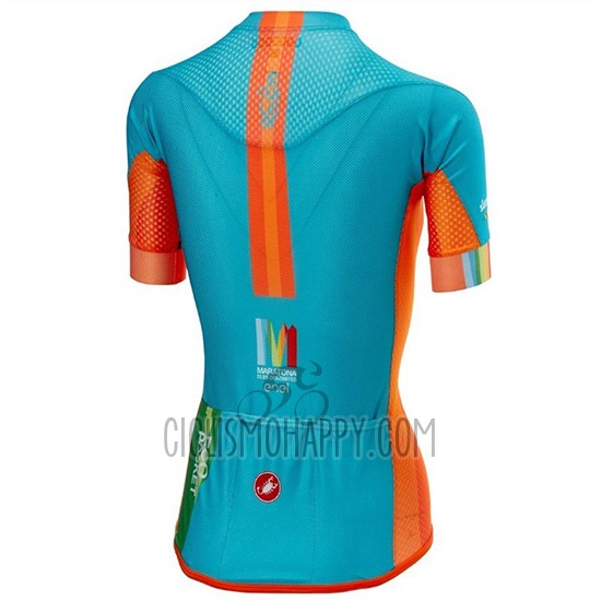 Castelli Maratona Dles Dolomites-Enel Cycling Jersey Bib Short 2018 Women Short Sleeve Blue Orange