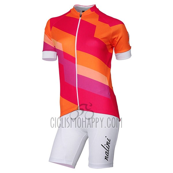 Nalini Stripe Cycling Jersey Bib Short 2017 Women Short Sleeve Red and Orange