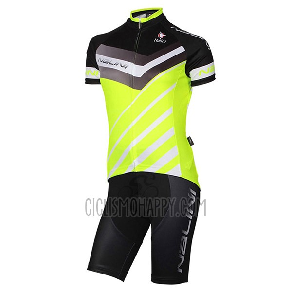 Nalini Zebrana Cycling Jersey Bib Short 2017 Women Short Sleeve Green and Black