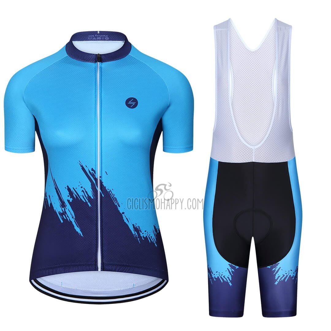 Steep Cycling Jersey Bib Short 2023 Women Short Sleeve Blue Black