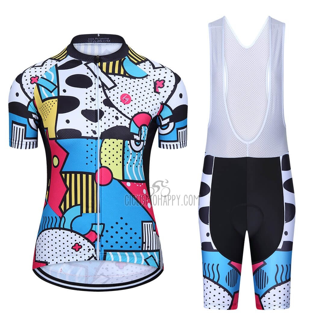 Steep Cycling Jersey Bib Short 2023 Women Short Sleeve Blue Yellow