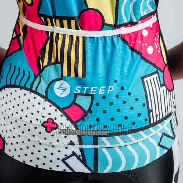 Steep Cycling Jersey Bib Short 2023 Women Short Sleeve Blue Yellow