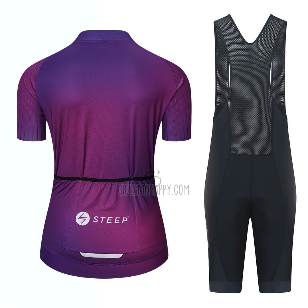 Steep Cycling Jersey Bib Short 2023 Women Short Sleeve Purple Black