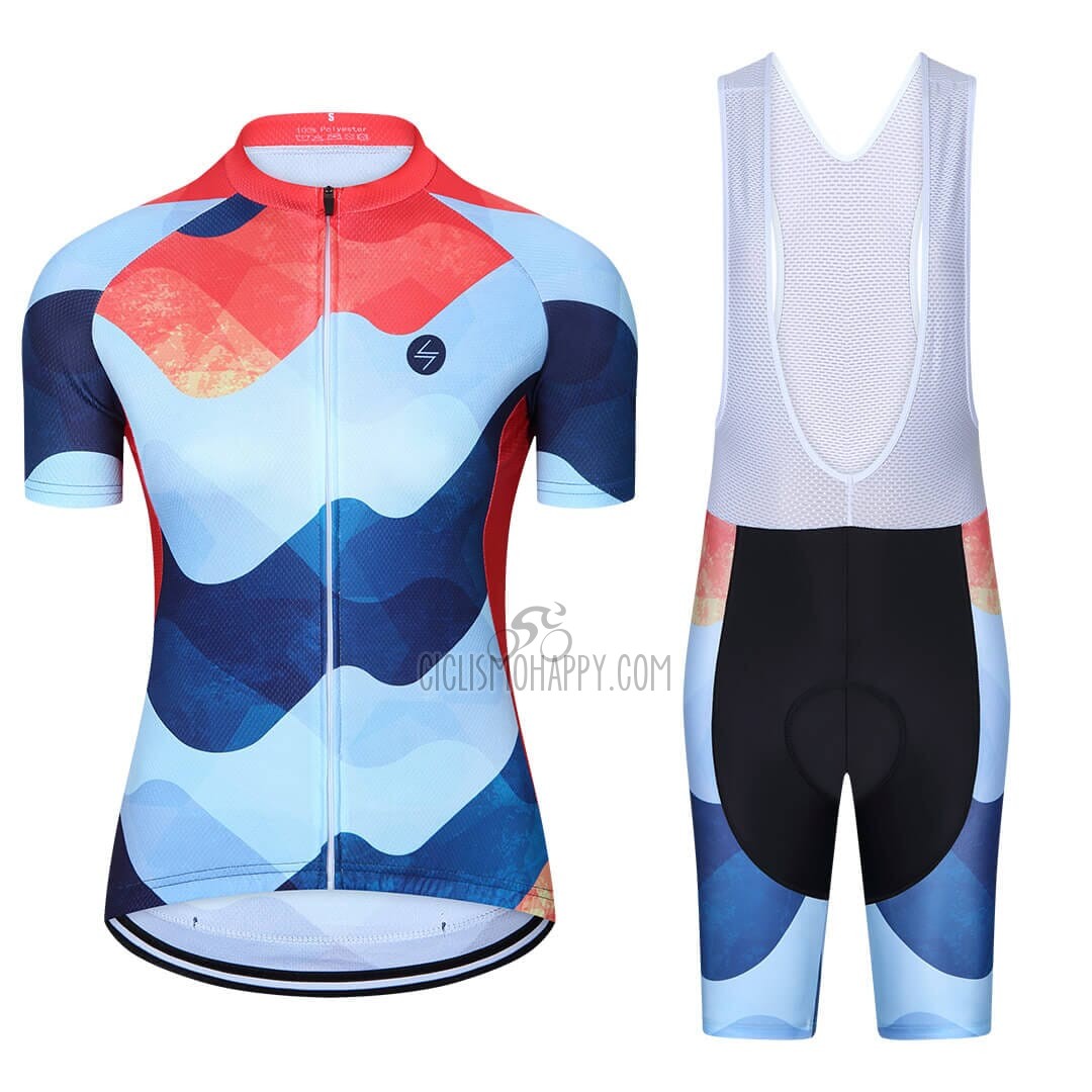 Steep Cycling Jersey Bib Short 2023 Women Short Sleeve Red Blue