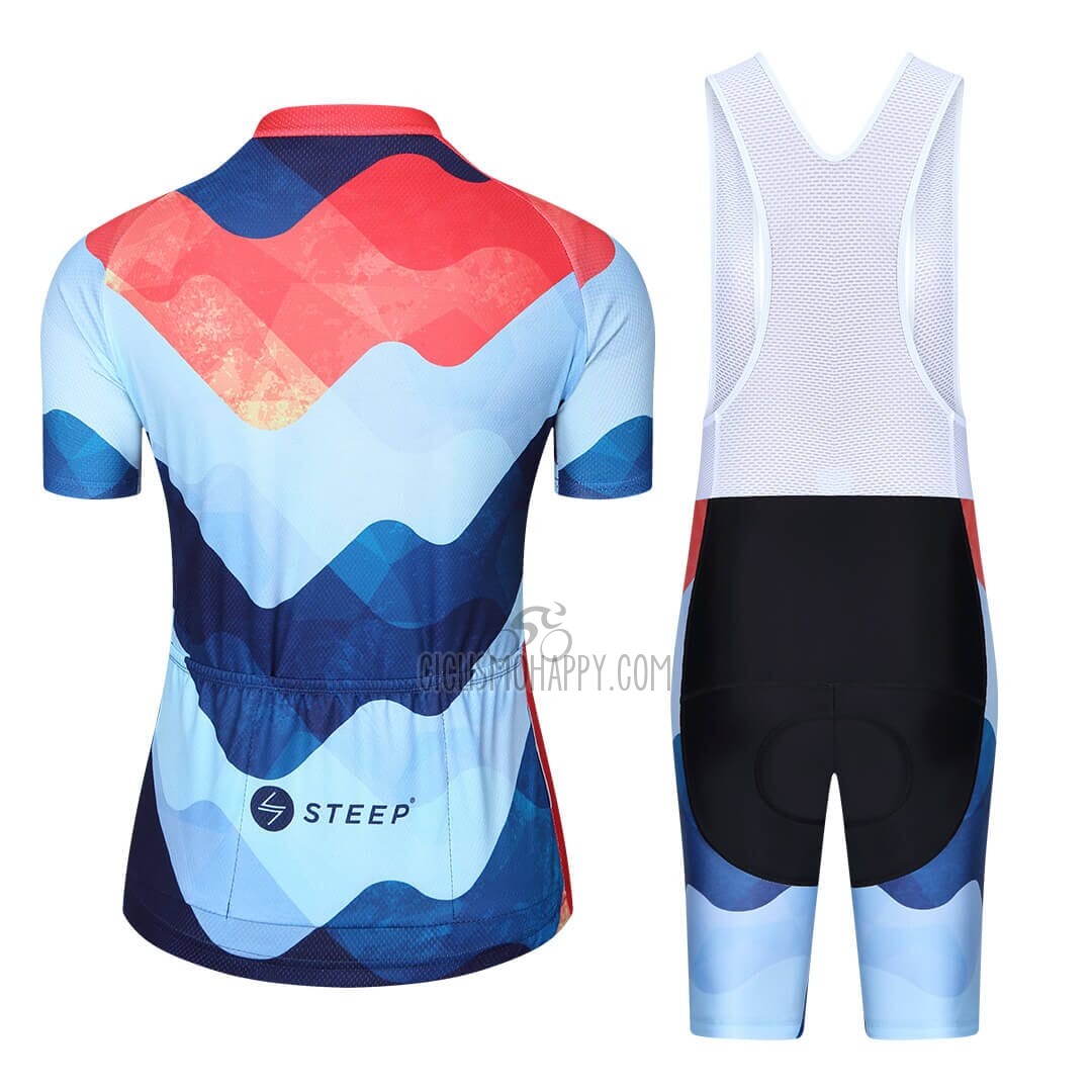 Steep Cycling Jersey Bib Short 2023 Women Short Sleeve Red Blue