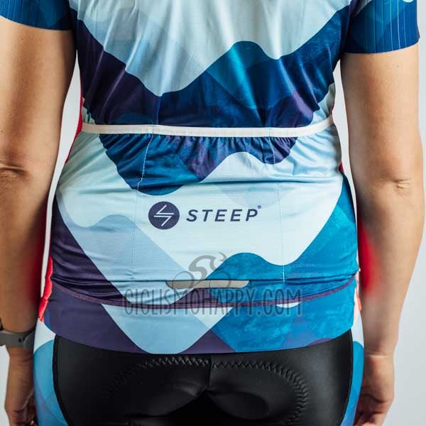 Steep Cycling Jersey Bib Short 2023 Women Short Sleeve Red Blue